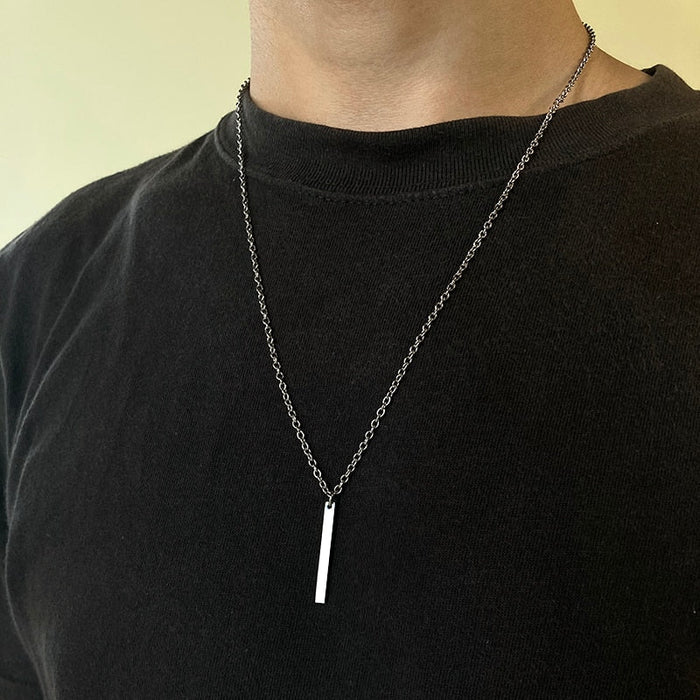 Antonios Minimalist Stainless Steel Necklace Men - AntoniosClothing - Silver feather