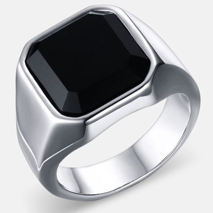 Antonios Modern Stainless Steel Ring Men - AntoniosClothing - Black-silver
