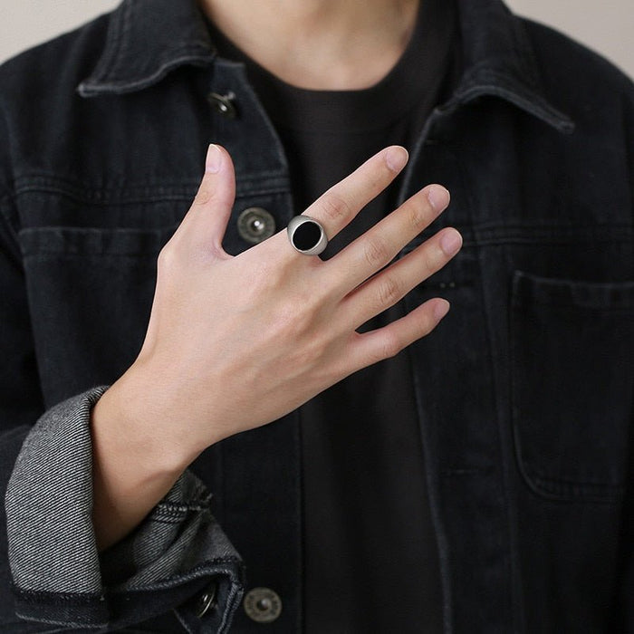 Antonios Modern Stainless Steel Ring Men - AntoniosClothing - Black-black