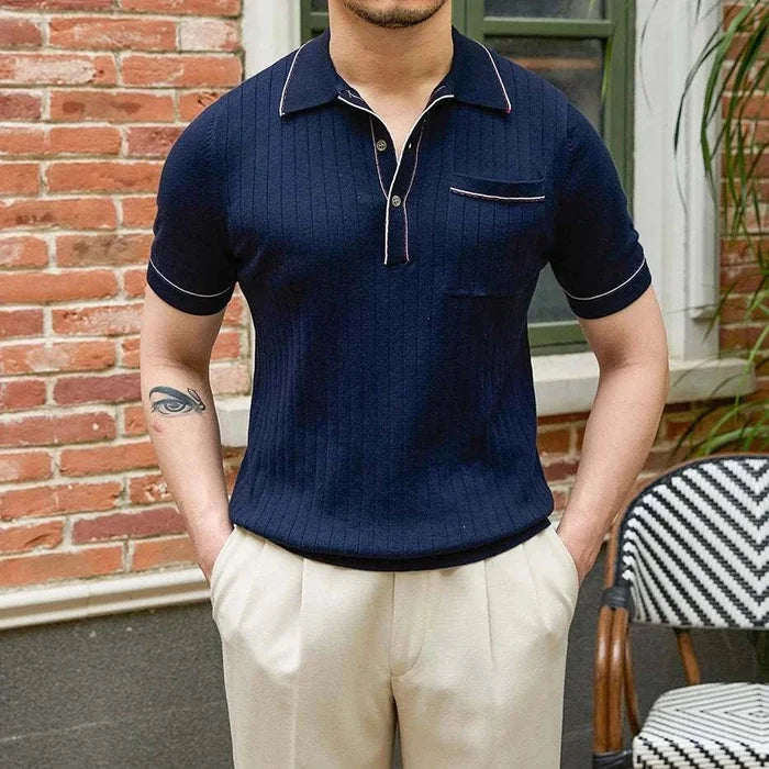 Old money polo english t-shirt - AntoniosClothing - Navy blue
