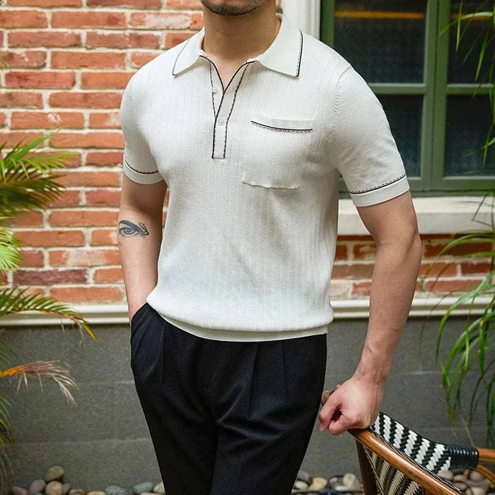 Old money polo english t-shirt - AntoniosClothing - Navy blue