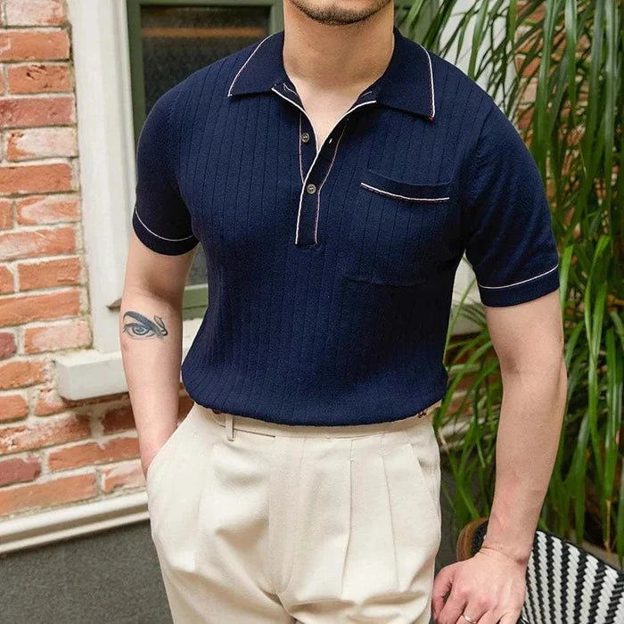 Old money polo english t-shirt - AntoniosClothing - Navy blue