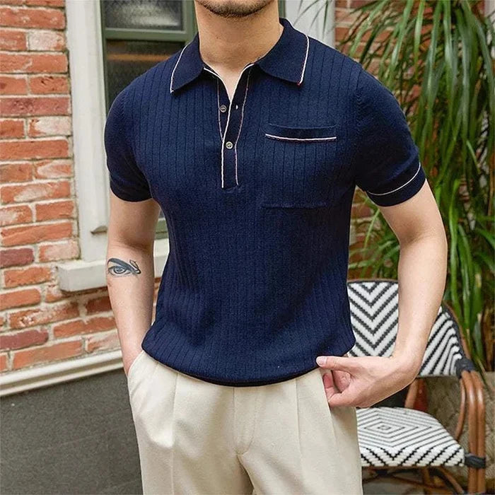 Old money polo english t-shirt - AntoniosClothing - Navy blue