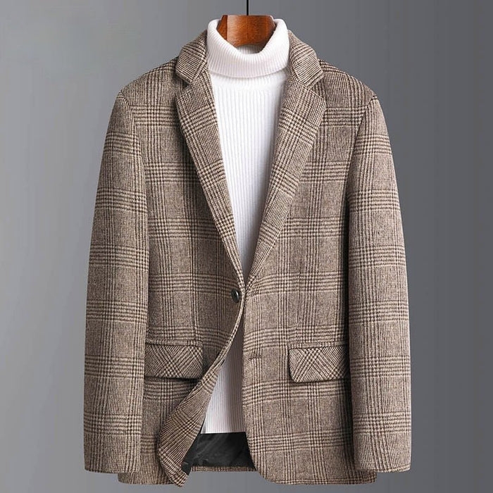 Antonios Plaid Pattern Men Blazer - AntoniosClothing - Camel