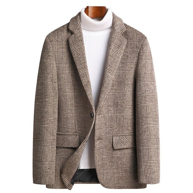 Antonios Plaid Pattern Men Blazer - AntoniosClothing - Camel