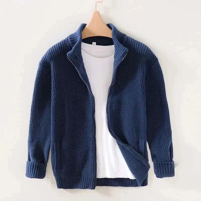 Autumn stand collar zipper - AntoniosClothing - Navy blue