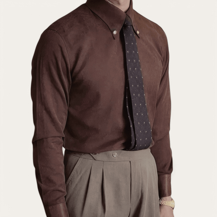British coffee toned shirt retro business chic - AntoniosClothing - Dark Brown