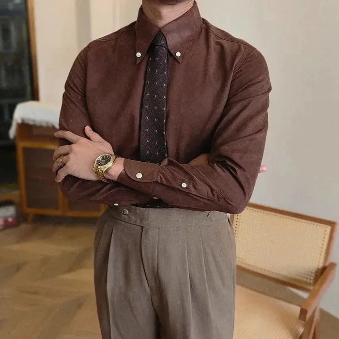 British coffee toned shirt retro business chic - AntoniosClothing - Dark Brown
