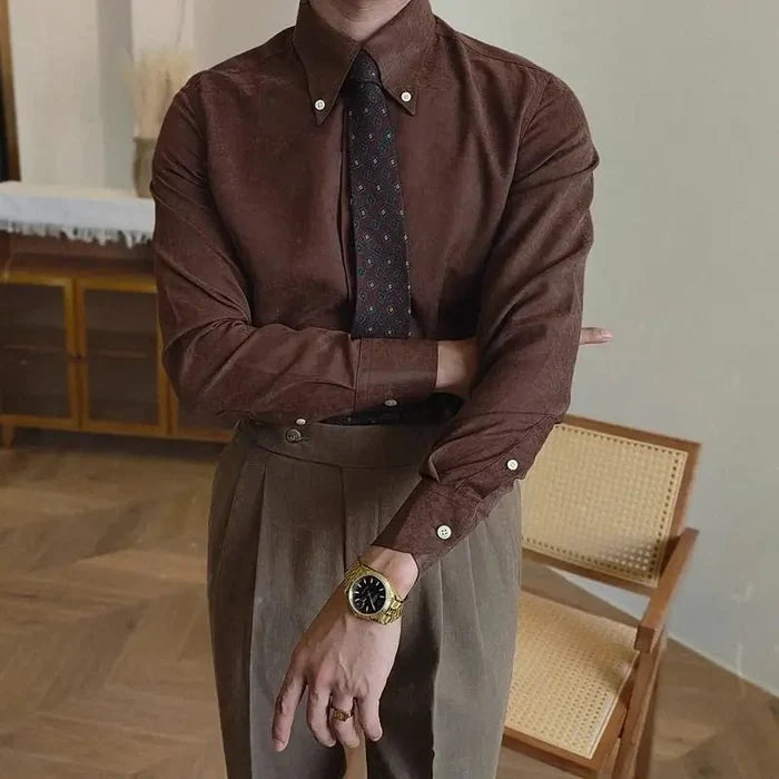 British coffee toned shirt retro business chic - AntoniosClothing - Dark Brown