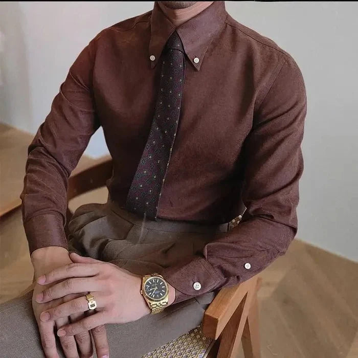 British coffee toned shirt retro business chic - AntoniosClothing - Dark Brown