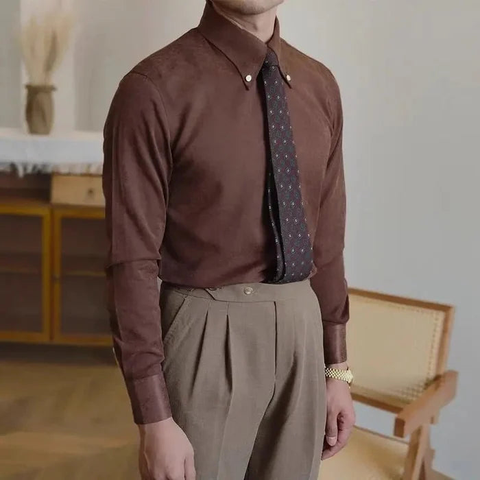 British coffee toned shirt retro business chic - AntoniosClothing - Dark Brown