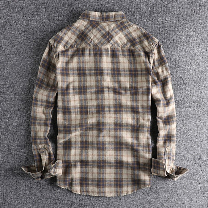 Antonios Retro Plaid Long Sleeve Shirt Men - AntoniosClothing - Yellow
