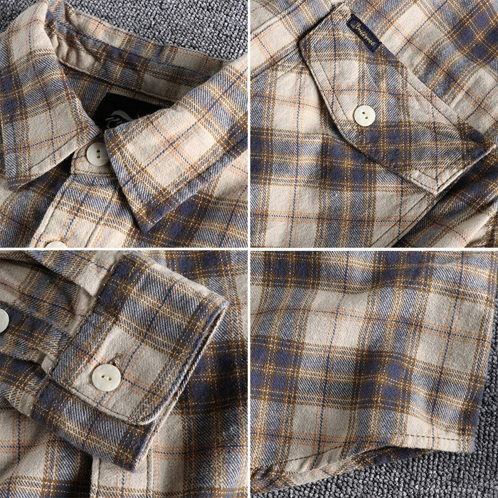 Antonios Retro Plaid Long Sleeve Shirt Men - AntoniosClothing - Yellow