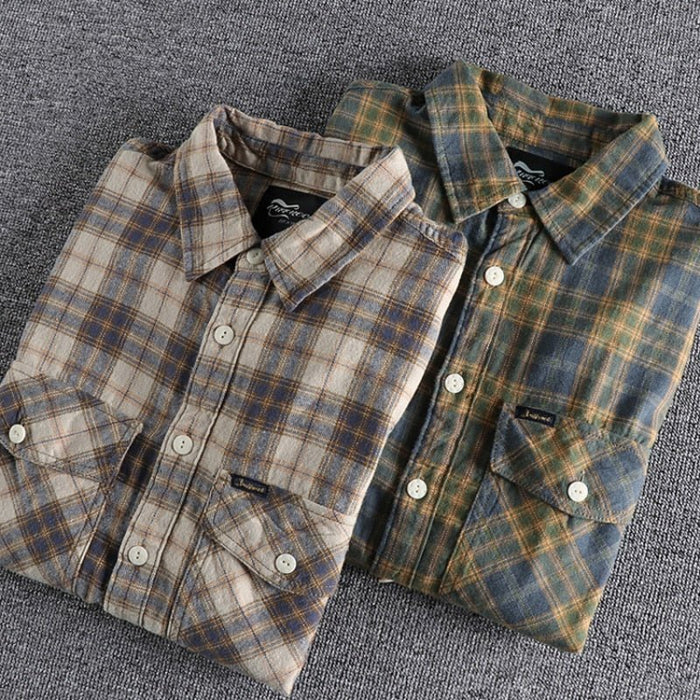 Antonios Retro Plaid Long Sleeve Shirt Men - AntoniosClothing - Yellow