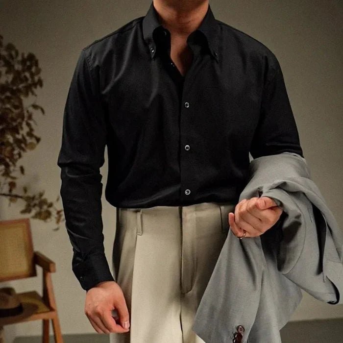 Body fit long sleeve shirt high quality evening wear - AntoniosClothing - Black