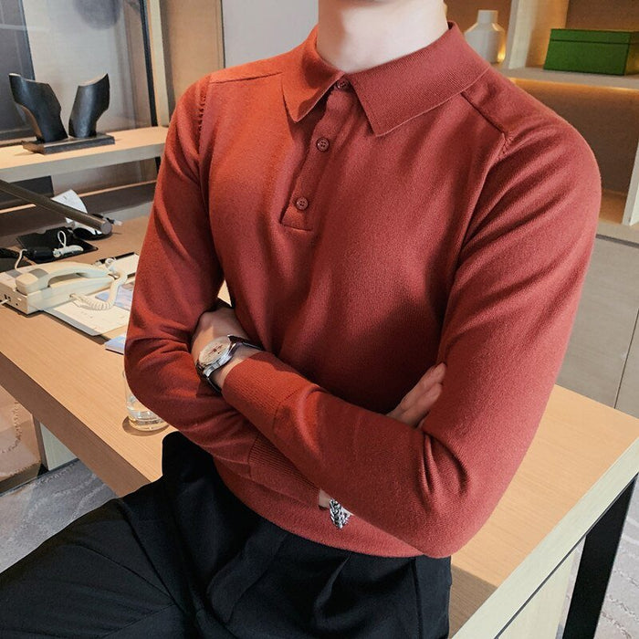 Antonios Casual Slim Long Sleeved Polo T-Shirt Men - AntoniosClothing - Caramel