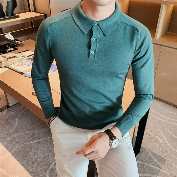 Antonios Casual Slim Long Sleeved Polo T-Shirt Men - AntoniosClothing - Green
