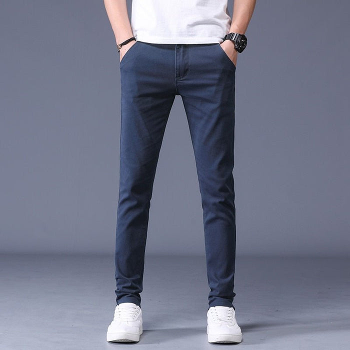 Antonios Slim Fit Cotton Stretch Trousers Men - AntoniosClothing - Blue