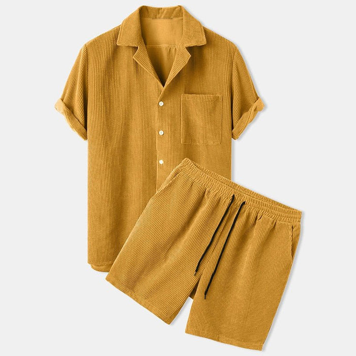 Antonios Solid Summer Set 2 piece ( T-Shirt + Shorts ) - AntoniosClothing - Yellow
