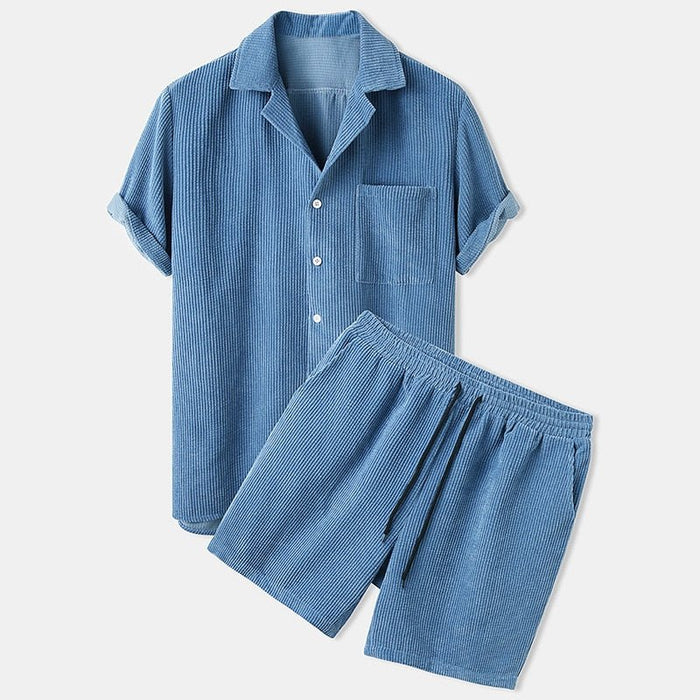 Antonios Solid Summer Set 2 piece ( T-Shirt + Shorts ) - AntoniosClothing - Blue