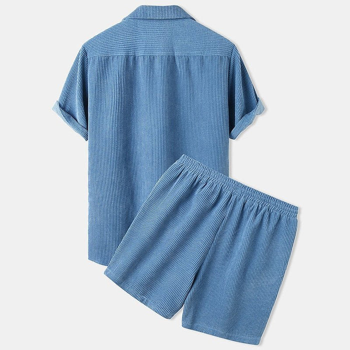 Antonios Solid Summer Set 2 piece ( T-Shirt + Shorts ) - AntoniosClothing - Blue