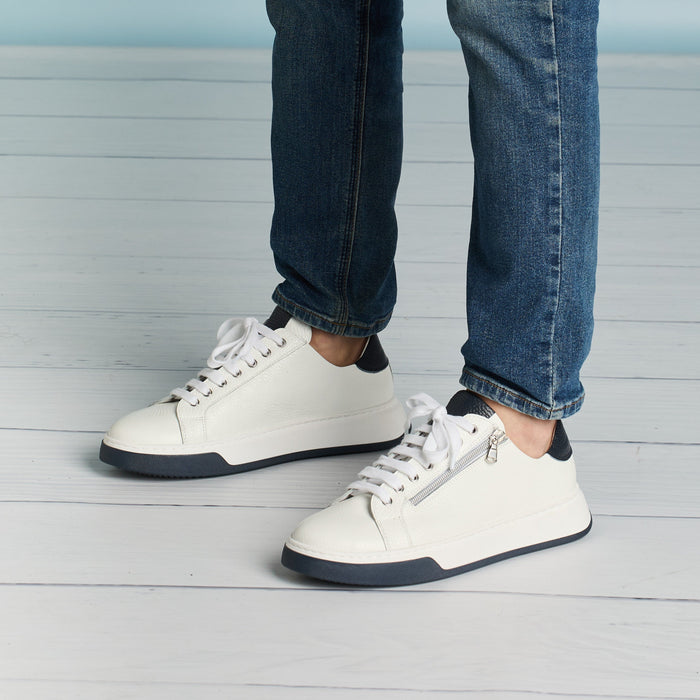 MEN'S Statement: White Leather & Navy Shoes Sole Bliss