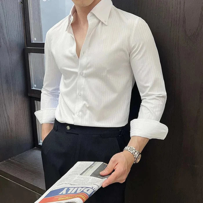 Business casual slim fit shirt - AntoniosClothing - White
