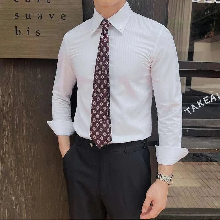 Business casual slim fit shirt - AntoniosClothing - White