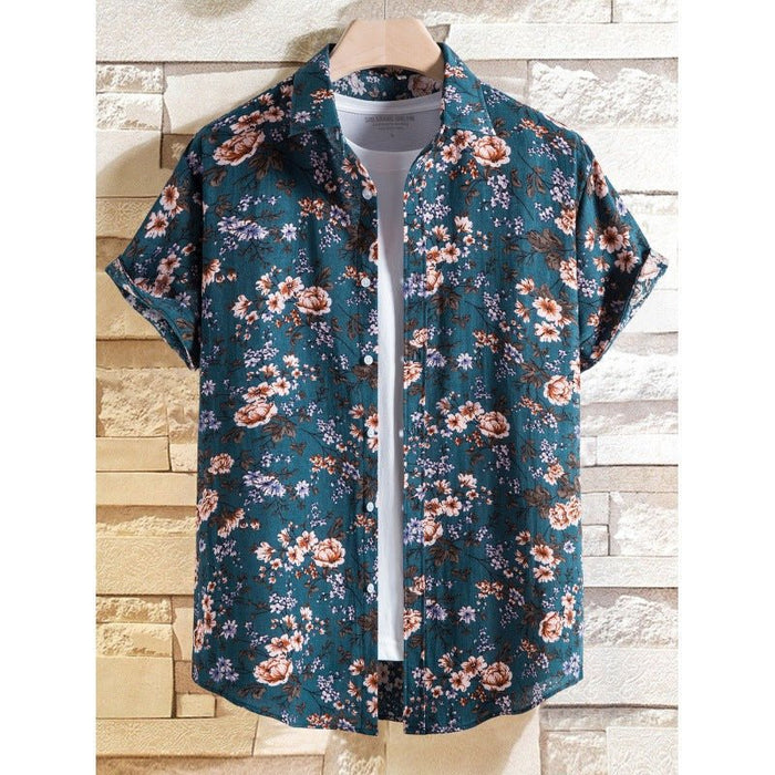 Antonios Summer Floral Print Shirt Men - AntoniosClothing - Blue