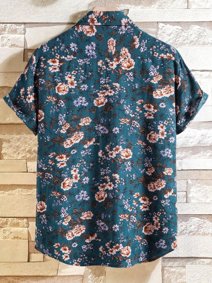 Antonios Summer Floral Print Shirt Men - AntoniosClothing - Blue