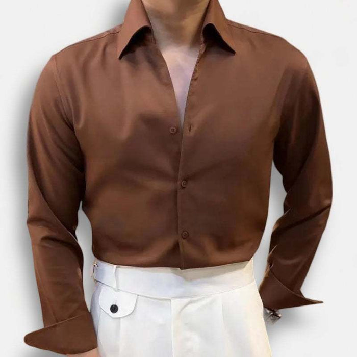 Tuxedo office long sleeve shirt - AntoniosClothing - Coffee