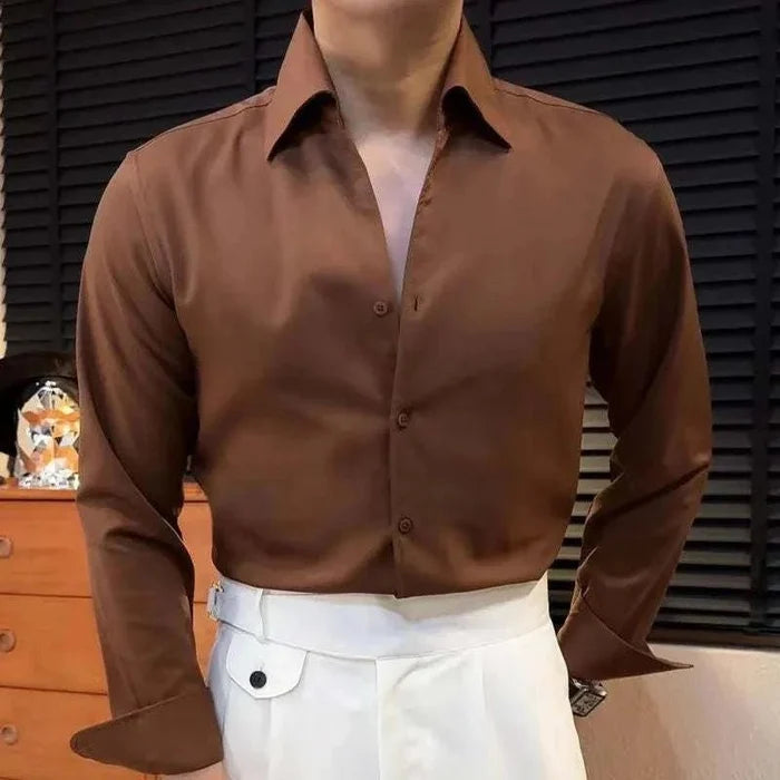 Tuxedo office long sleeve shirt - AntoniosClothing - Brown red