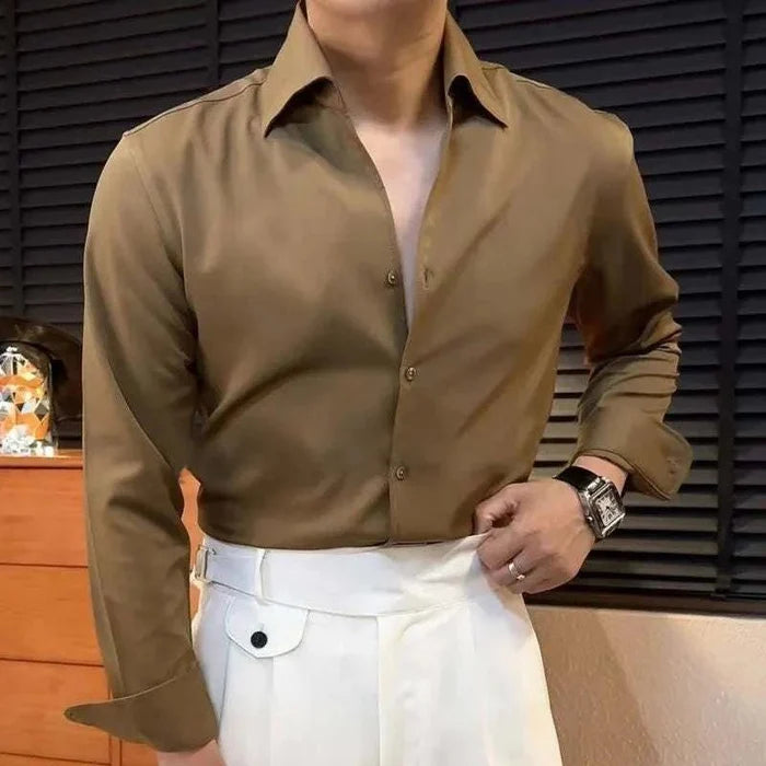 Tuxedo office long sleeve shirt - AntoniosClothing - Coffee