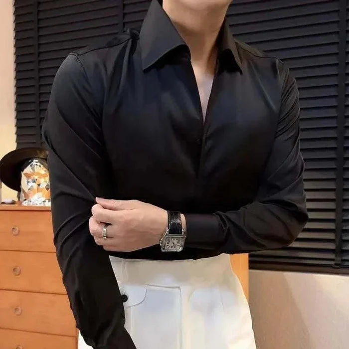 Tuxedo office long sleeve shirt - AntoniosClothing - Black