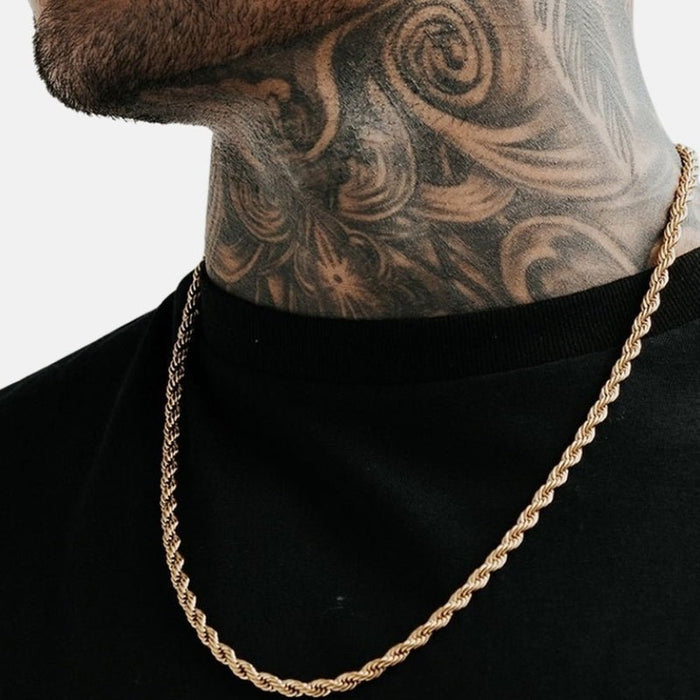 Antonios Twist Stainless Steel Necklace Men - AntoniosClothing - 2mm GOLD