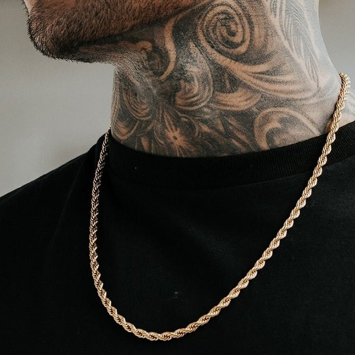 Antonios Twist Stainless Steel Necklace Men - AntoniosClothing - 2mm GOLD