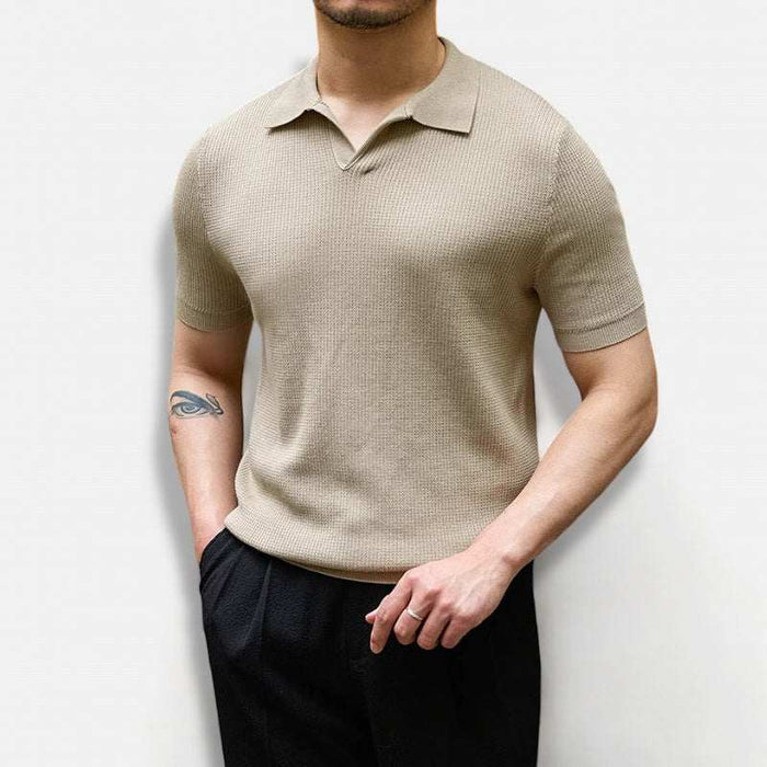 Summer v-neck polo english t-shirt - AntoniosClothing - Khaki