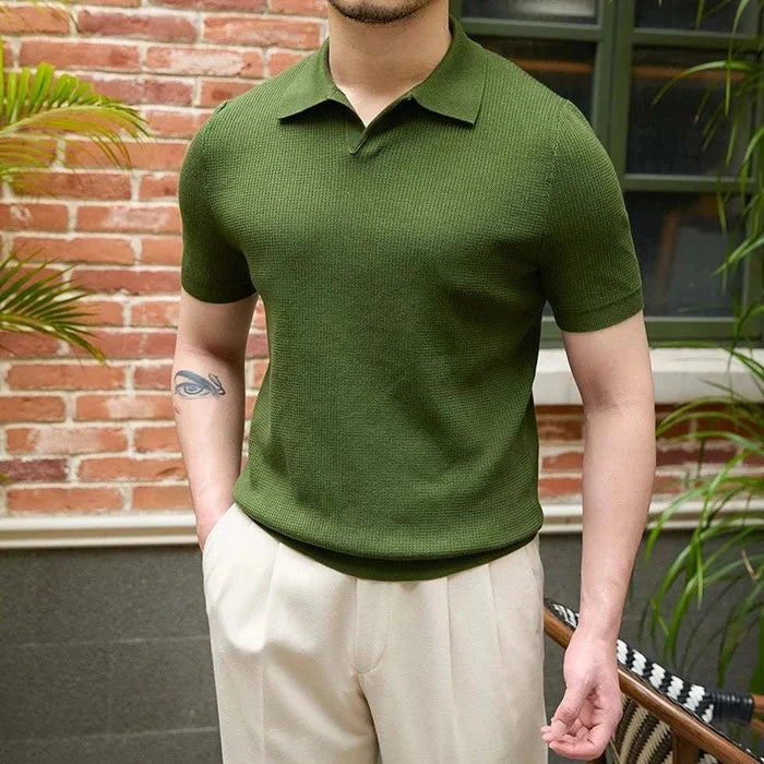 Summer v-neck polo english t-shirt - AntoniosClothing - Khaki