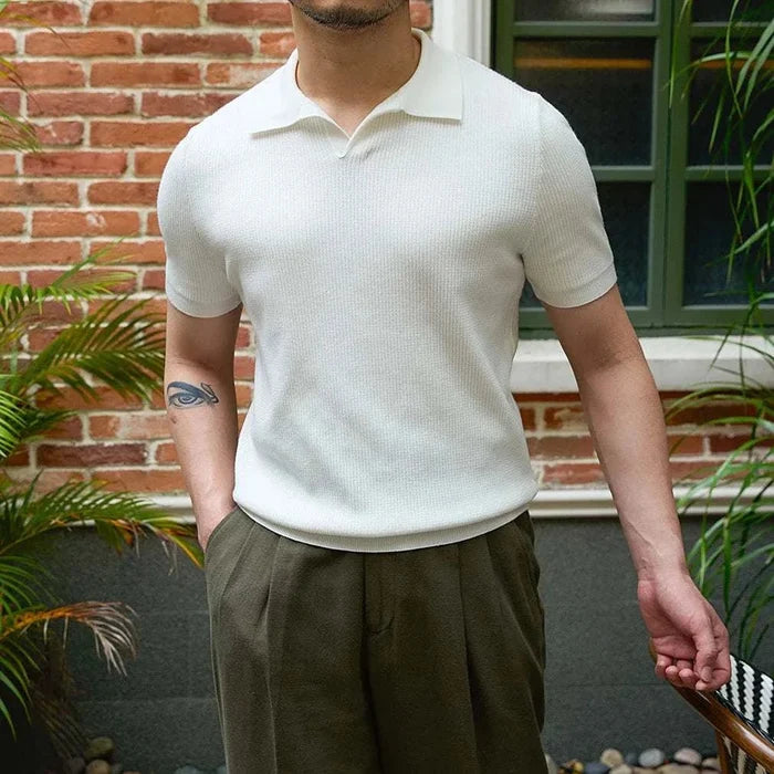 Summer v-neck polo english t-shirt - AntoniosClothing - Khaki