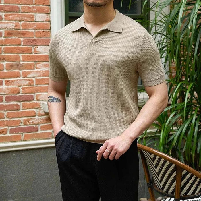 Summer v-neck polo english t-shirt - AntoniosClothing - Khaki