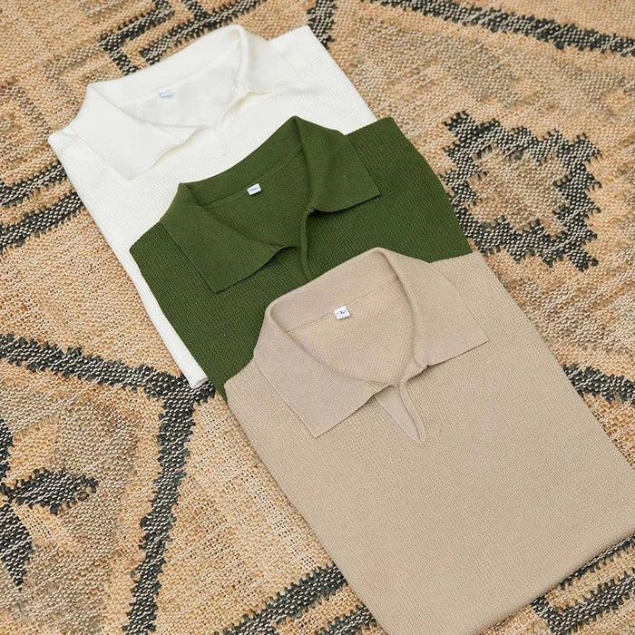Summer v-neck polo english t-shirt - AntoniosClothing - Khaki