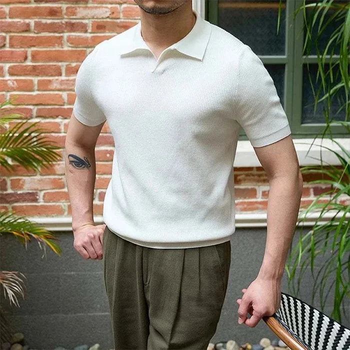 Summer v-neck polo english t-shirt - AntoniosClothing - White