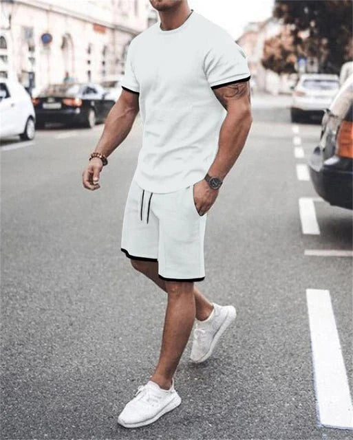 AntoniosClothing white casual summer set 2 piece ( T-Shirt+Shorts) - AntoniosClothing - S