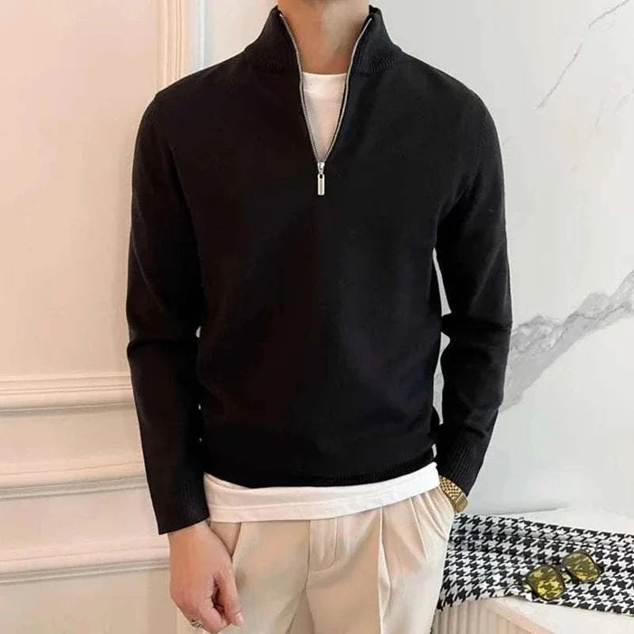 Stand collar zipper sweater - AntoniosClothing - Brown