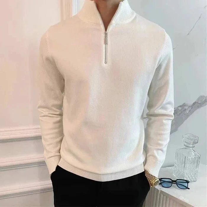 Stand collar zipper sweater - AntoniosClothing - White