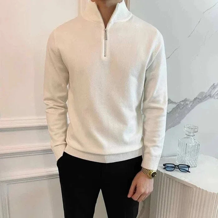 Stand collar zipper sweater - AntoniosClothing - White