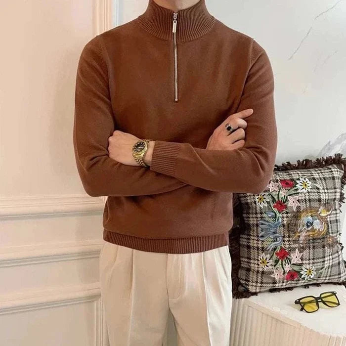 Stand collar zipper sweater - AntoniosClothing - White