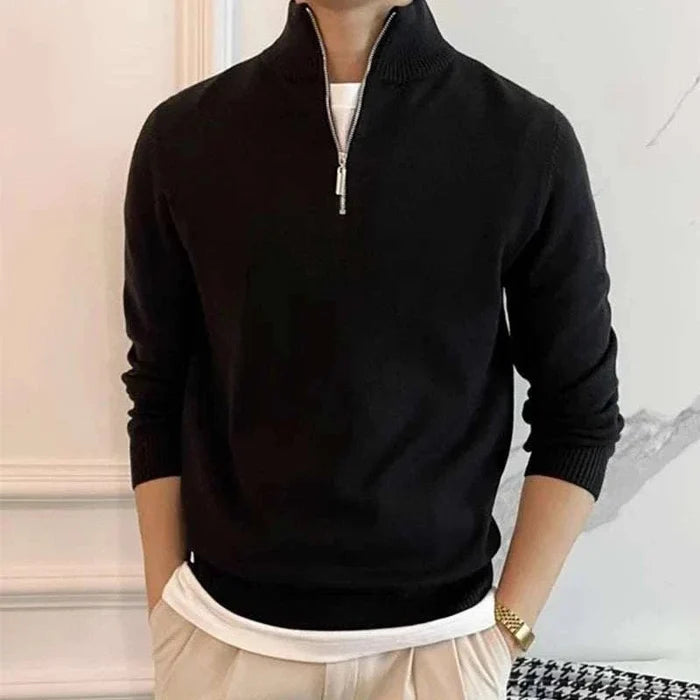 Stand collar zipper sweater - AntoniosClothing - Black