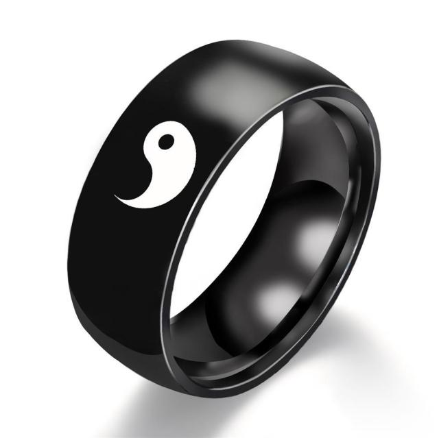 Antonios Yin Yang Stainless Steel Ring Men - AntoniosClothing - black