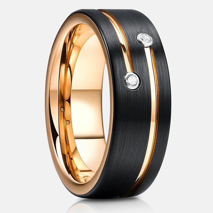 Antonios Zircon Stainless Steel Ring Men - AntoniosClothing - Black